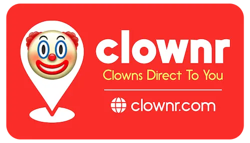 A business card with a clown face on it